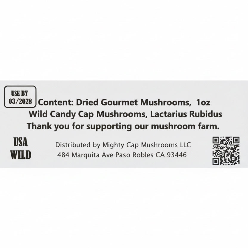 Dried Wild Candy Cap Mushrooms (whole fruitbody) 1oz package