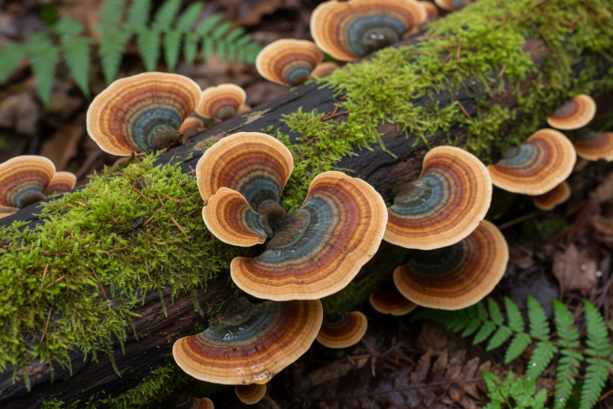 a beautiful picture of some turkey tail mushrooms 