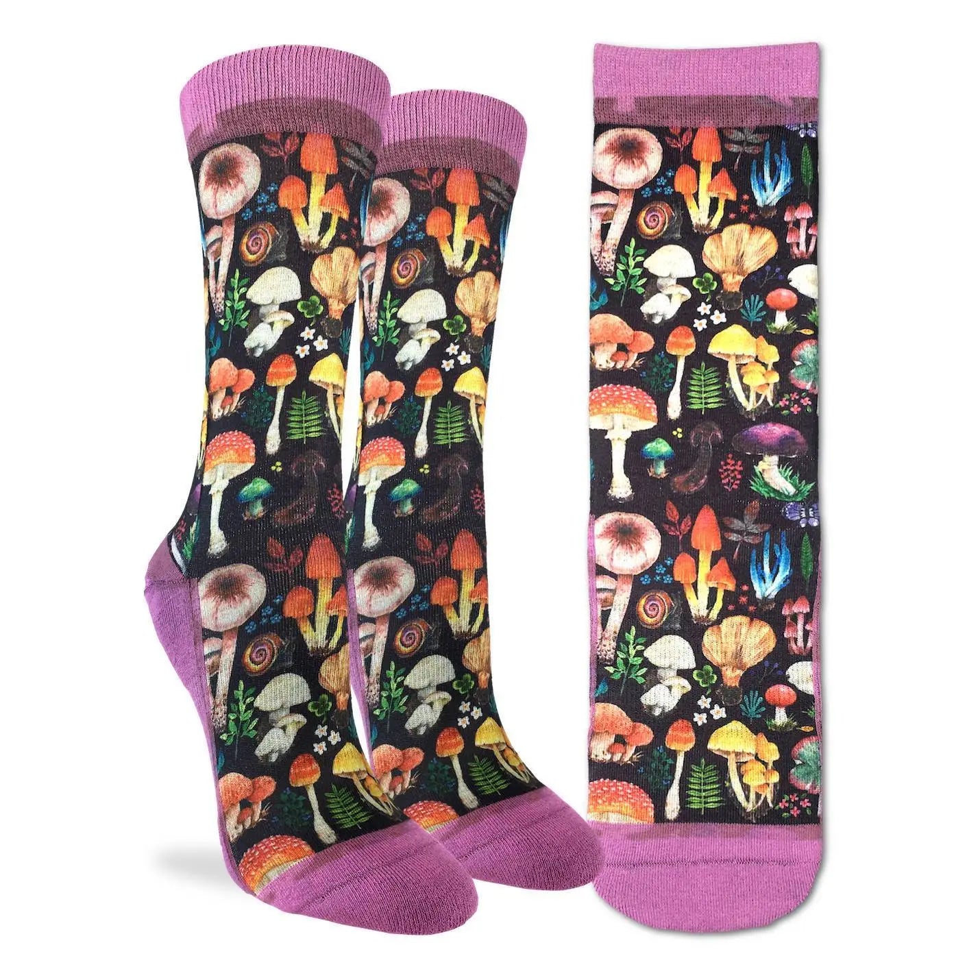 Purple Mushrooms Socks (Adult Size 5-9, Active Fit)