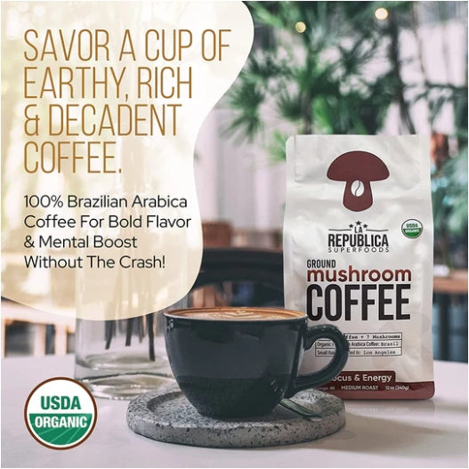 Mushroom Coffee (Ground) 12oz Bag 60 servings
